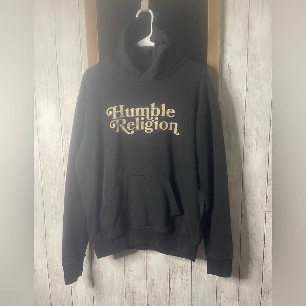 Humble Religion Hoodie Black And Gold Large **